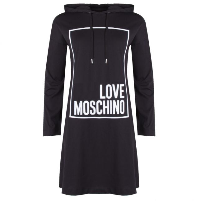 Womens Black Hooded Logo Box Dress