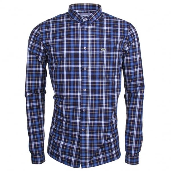 Mens Navy Blue Check Regular Fit L/s Shirt