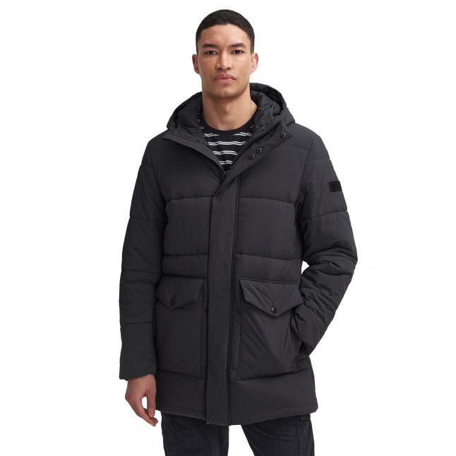 Mens Black Sutley Quilted Hood Coat