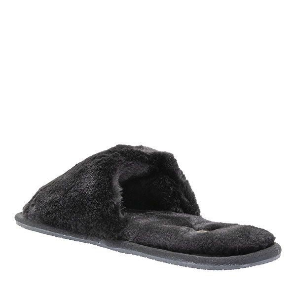 Womens Black Spada Faux Fur Slippers