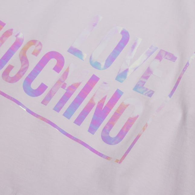 Womens Optical White Iridescent Logo Box S/s T Shirt