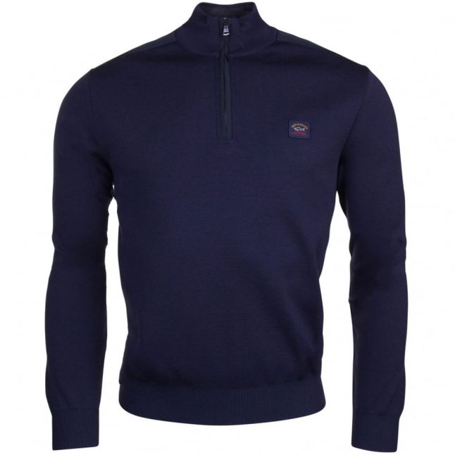 Paul & Shark Mens Navy Half Zip Shark Fit Fine Knitted Jumper