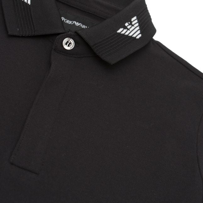 Boys Black Logo Collar S/s Polo Shirt