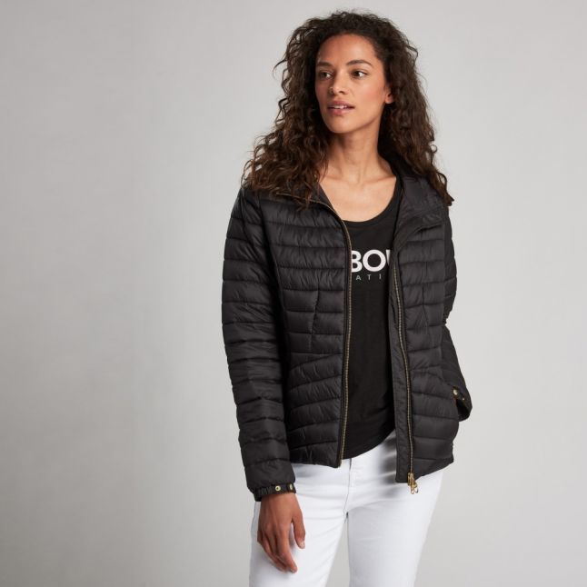 Womens Black Score Hooded Quilted Jacket