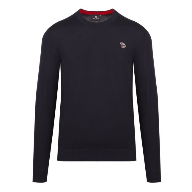 Mens Dark Navy Classic Zebra Crew Neck Knitted Jumper