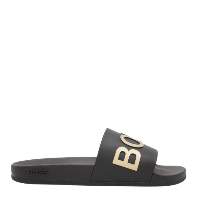 Mens Black/Gold Bay Logo Slides