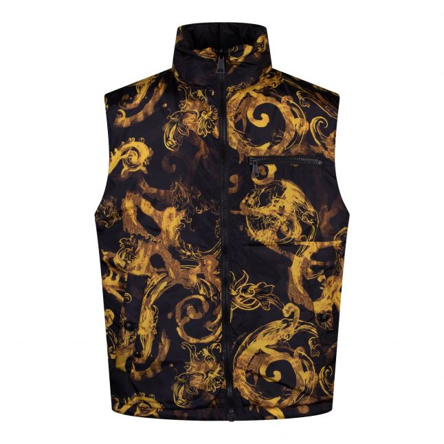 Mens Black/Gold Watercolour Baroque Reversible Gilet