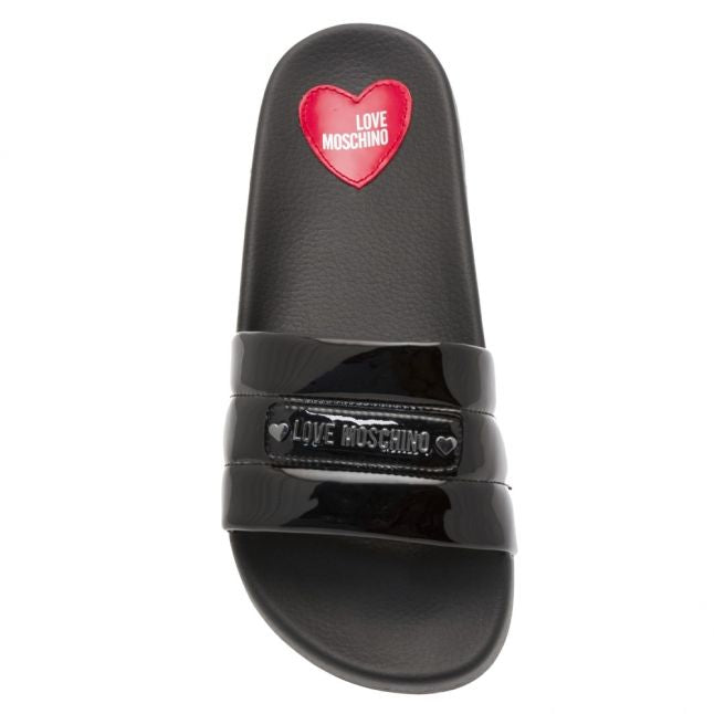 Womens Black Branded Slides