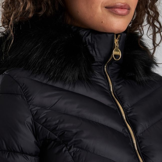 Womens Black Highpoint Hooded Quilted Coat