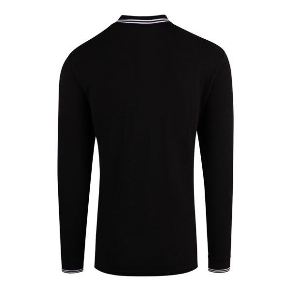 Mens Jet Black Double Tipped L/s Polo