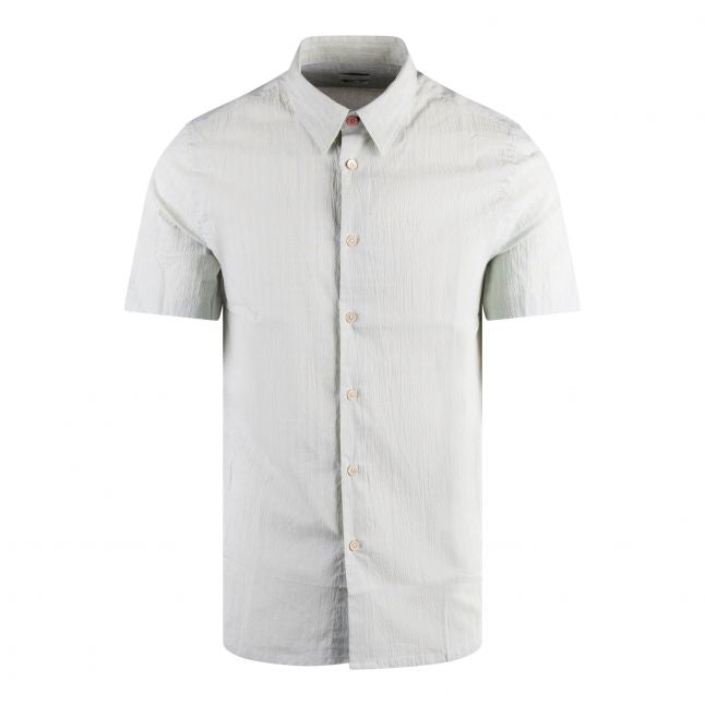 Mens Green Textured Casual Fit S/s Shirt