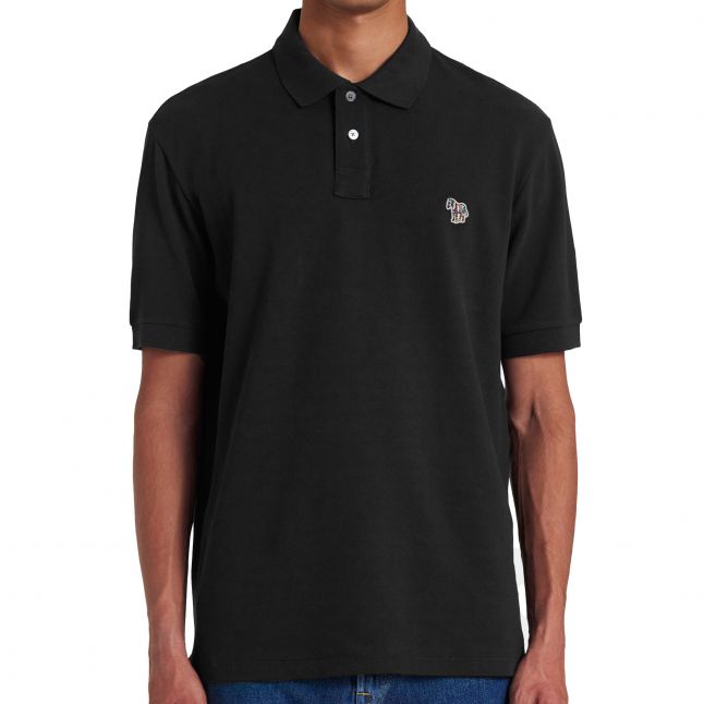 Mens Black Zebra Badge Knitted S/s Polo