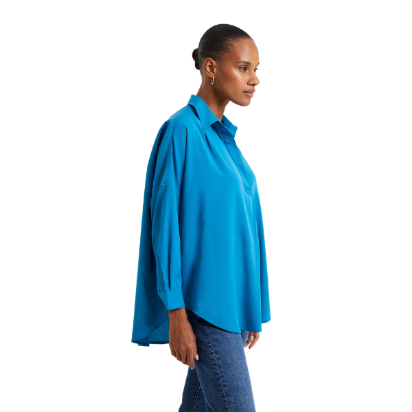 Womens Mosaic Blue Crepe Light Popover Shirt