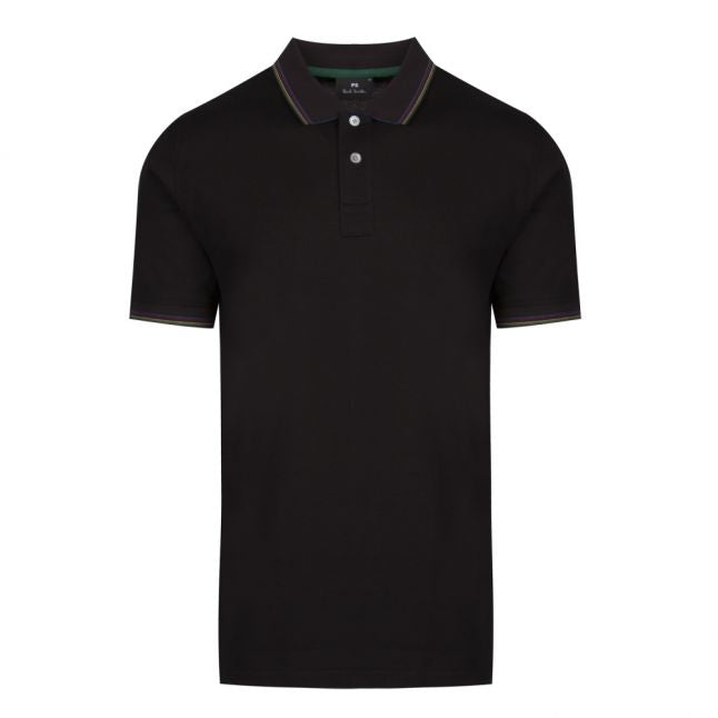 Mens Black Cycle Stripe Tipped S/s Polo Shirt