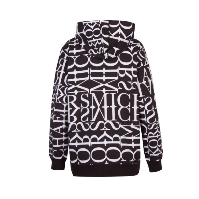 Womens Black/White Logo Printed Hoodie