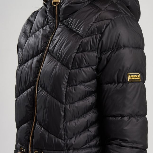 Womens Black Ace Hooded Quilted Jacket