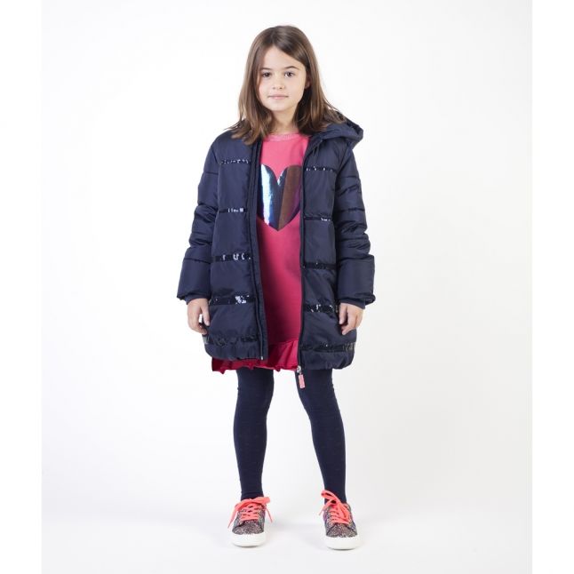 Girls Navy Sequin Detail Padded Coat