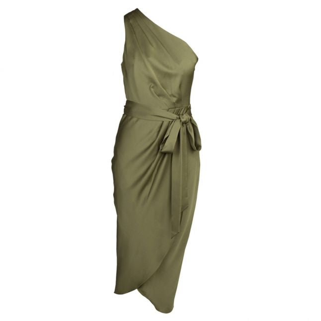 Womens Khaki Gabie Drape Midi Dress