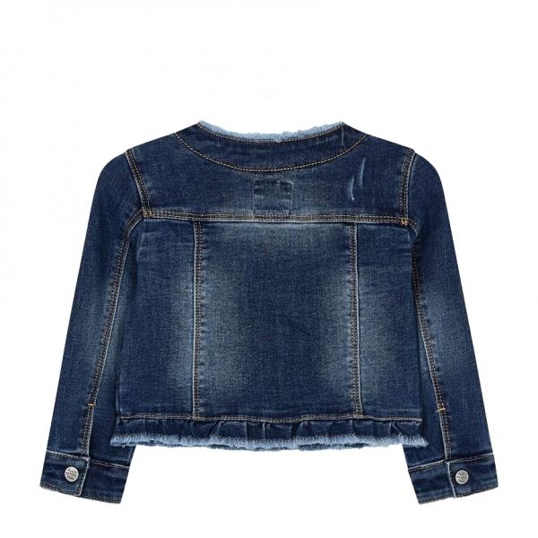 Girls Dark Blue Embroidered Daisy Denim Jacket