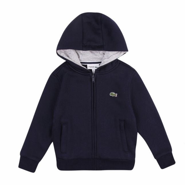 Boys Navy/Silver Chine Branded Hooded Zip Sweat Top