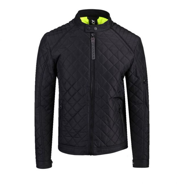 Mens Black Diamond Quilted Biker Jacket