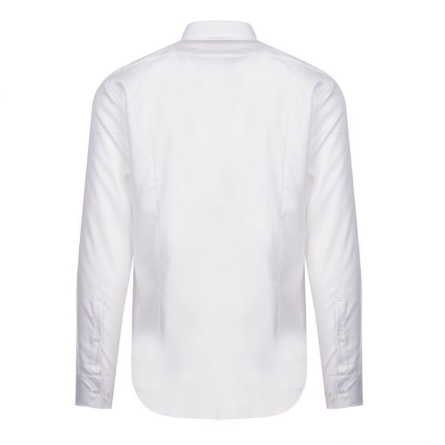 Mens White Koey Textured Logo Trim Slim Fit L/s Shirt