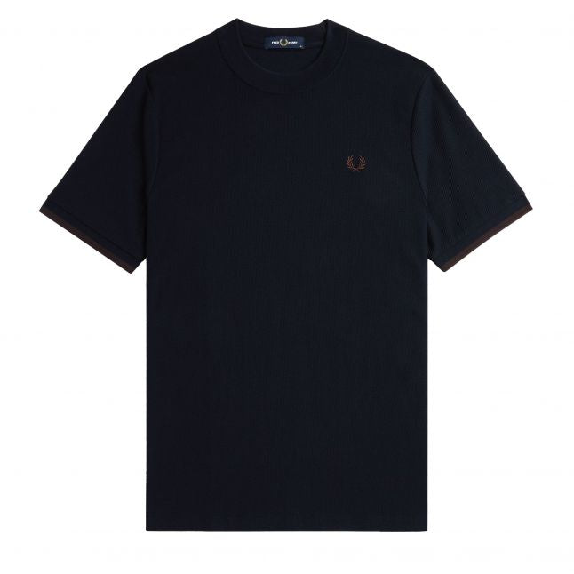 Mens Navy/Brick Tipped Cuff Pique S/s T Shirt