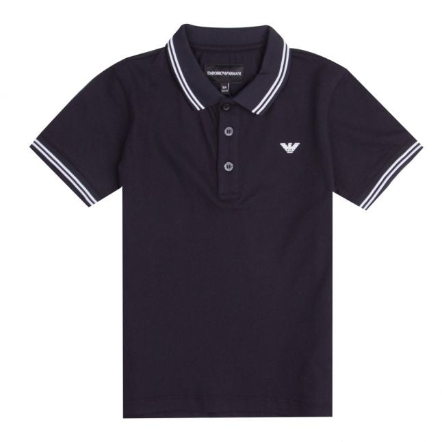 Boys Navy Tipped Small Logo S/s Polo Shirt