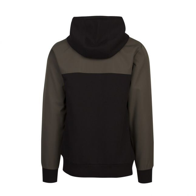 Mens Dark Olive/Black Mix Media Hooded Zip Sweat Top