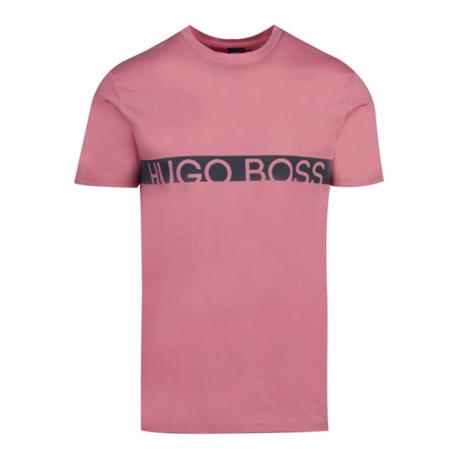 Mens Dusky Pink Logo Stripe Slim Fit Beach S/s T Shirt