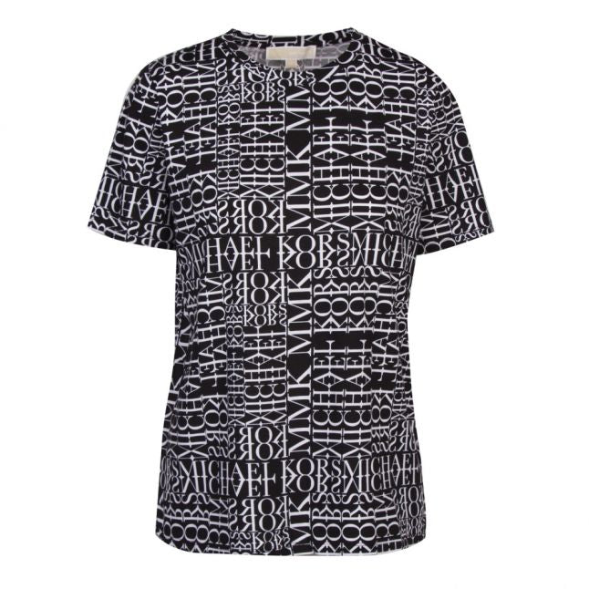 Womens Black Newsprint Easy S/s T Shirt