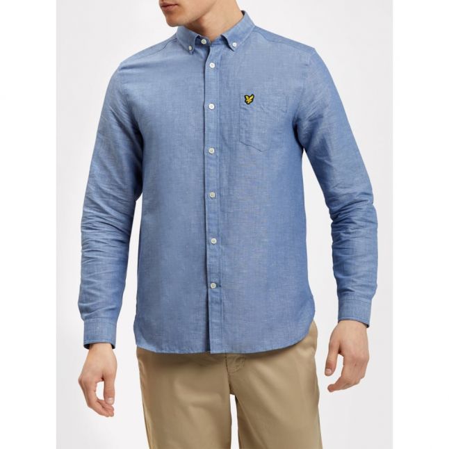 Mens Storm Blue Linen L/s Shirt