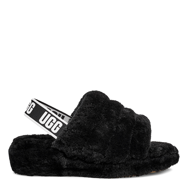 Womens Black Fluff Yeah Slide Slippers