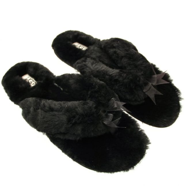 Womens Black Fluff Flip Flop II Slippers