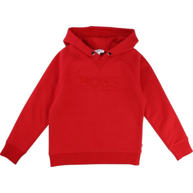 Boys Red Branded Hooded Sweat Top