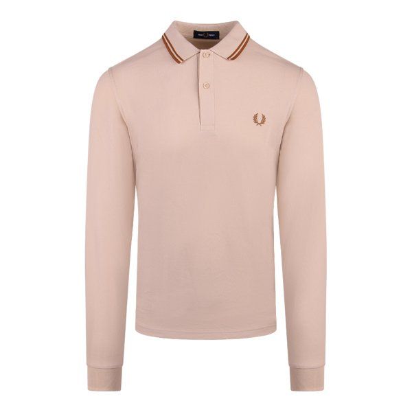 Mens Oatmeal Twin Tipped L/s Polo