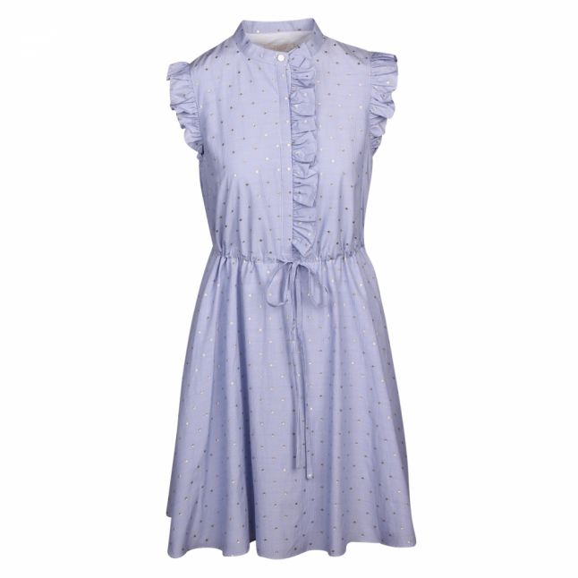 Womens White/Blue Beyonc Cotton Ruffle Dress