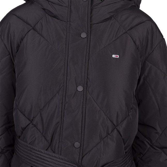 Womens Black Diamond Belted Padded Jacket