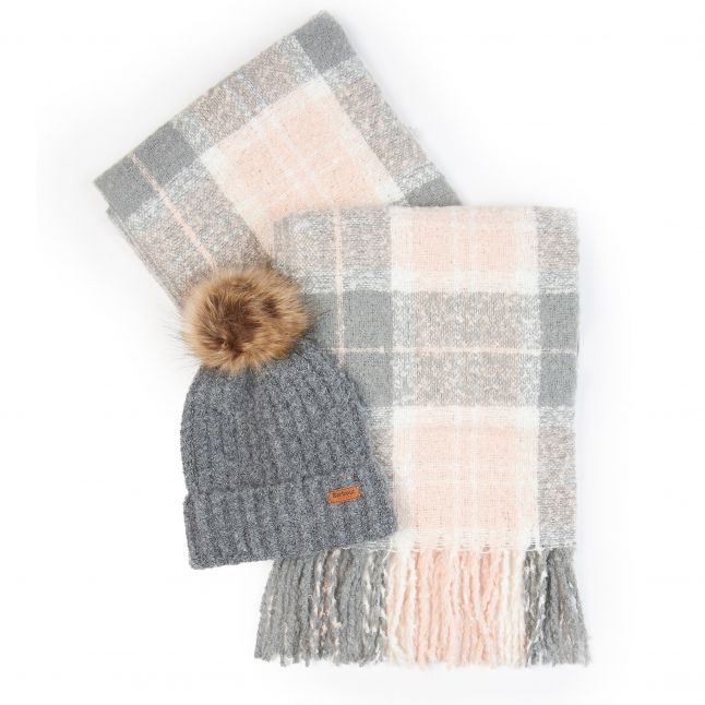 Womens Grey Rose Saltburn Hat + Tartan Scarf