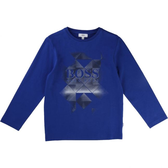 Boys Blue Logo Print L/s T Shirt