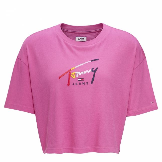 Womens Fuchsia Cropped Script Logo S/s T Shirt