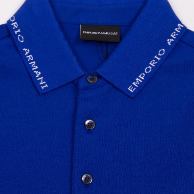 Mens Blue Branded Collar Trim S/s Polo Shirt