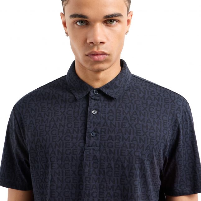 Mens Navy Lettering S/s Polo Shirt