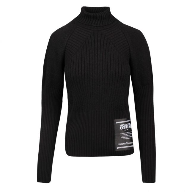 Womens Black Branded Patch Roll Neck Knitted Jumper