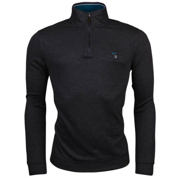 Mens Grey Marl Dotkot Half Zip Sweat Top