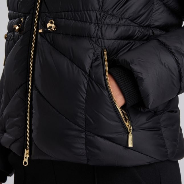 Womens Black Island Hooded Quilted Jacket