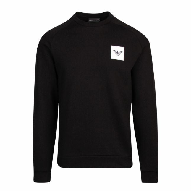 Mens Black Branded Patch Crew Sweat Top