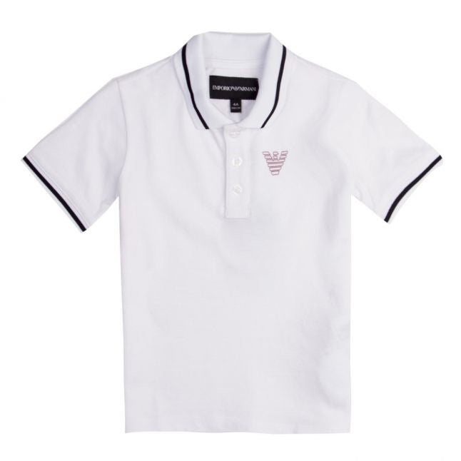 Boys White Logo Tipped S/s Polo Shirt