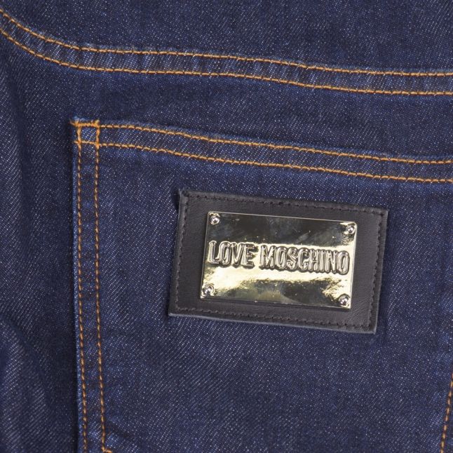 Mens Blue Wash Badge Slim Fit Jeans