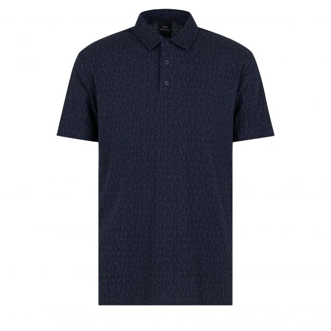 Mens Navy Lettering S/s Polo Shirt